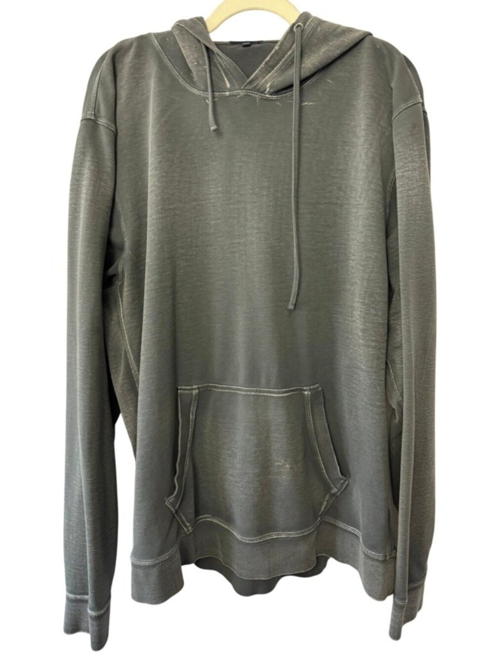 Patrick Assaraf Pima Cotton Distressed Hoodie Olive Premium Blend Casual Relaxed